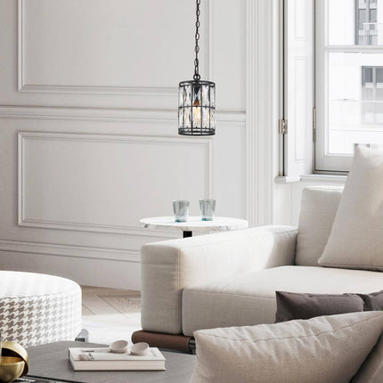 Cristallo Black Modern Coastal Mini Drum Pendant Light 1-Light Transitional Crystal Pendant Ceiling Light