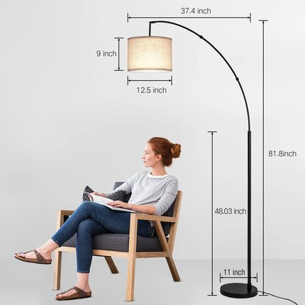 81" Arc Floor Lamp with Remote for Living Room, LED Dimmable Modern Standing Lamps with 4 Color Temperatures, Adjustable Linen Shade, Tall Light for Bedroom (Black+Beige Shade)