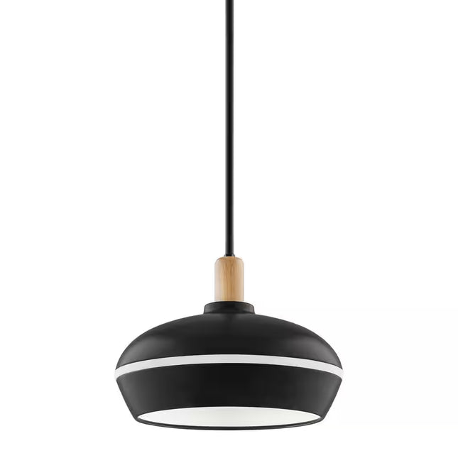 Ryker 1-Light Matte Black Barn Integrated LED Pendant Light with Night Light