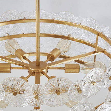 6-Light Distressed Gold Glam Chandelier, DIY Island Pendant Light with Hand-Made Glass Discs