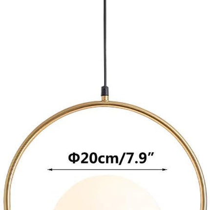 Modern Gold 1-Lights Globe Pendant Light Minimalist Single round Pendant Lighting Mid Century White Glass Ball Hanging Lamp Brushed Brass Kitchen Bathroom Pendant Light