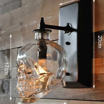 Creative Clear Glass Skull Pendant Lamp Retro Suspension Light Wall Sconce Hotel Cafe Bar Loft Hanging Ceiling Chandelier
