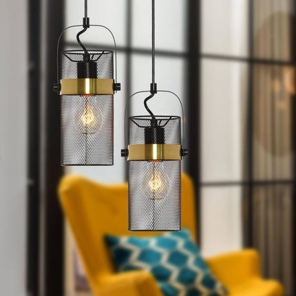 Hodge 5.25 In. 1-Bulb Black Metal Pendant Light with Black Mesh Drum Shade