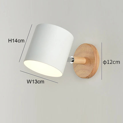 Nordic Wooden Wall Lights Bedside Lamp Modern Wall Sconce for Bedroom Reading White Lampshade Steering Head E27 Home Lighting