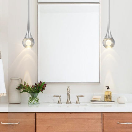 1-Light Pendant Lights Kitchen Island, 8W 3 Color Temperature Dimmable LED Pendant Light Fixtures, Silver Hanging Crystal Teardrop Pendant Lights for Bathroom, Bedroom