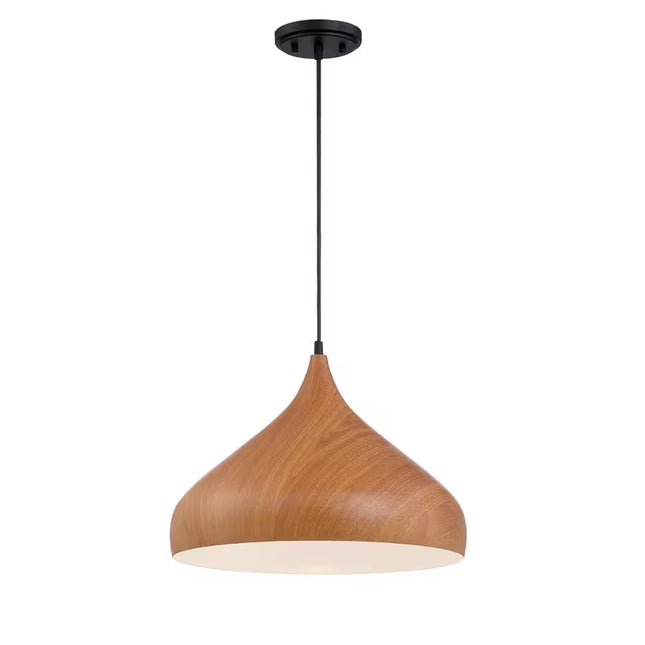 Hana 60-Watt 1-Light Robusta Wood Tropical Pendant Light with Wood Shade and No Bulbs Included