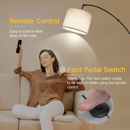 81" Arc Floor Lamp with Remote for Living Room, LED Dimmable Modern Standing Lamps with 4 Color Temperatures, Adjustable Linen Shade, Tall Light for Bedroom (Black+Beige Shade)