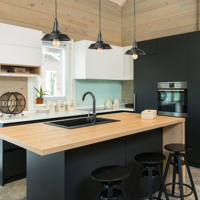 Farmhouse 1-Light Rust Black Barn Pendant Light with Metal Shade Cottage Foyer Island Pendant Lantern, LED Compatible