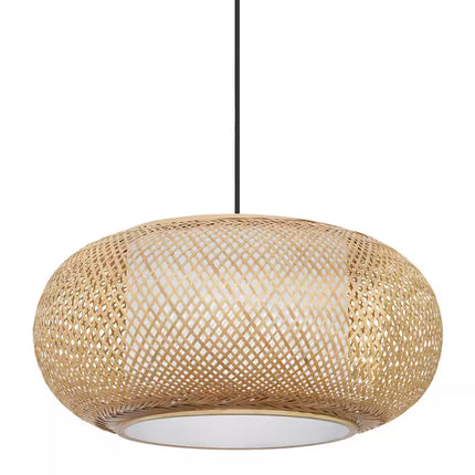 Bayneswood 60-Watt 1-Light Natural Cane Circular Pendant with Woven Shade and No Light Bulb Included