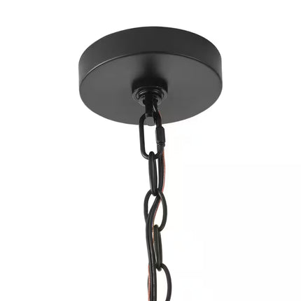 28.34 In. 6-Light Farmhouse Black Coastal Woven Chandelier with Rattan Basket Shade