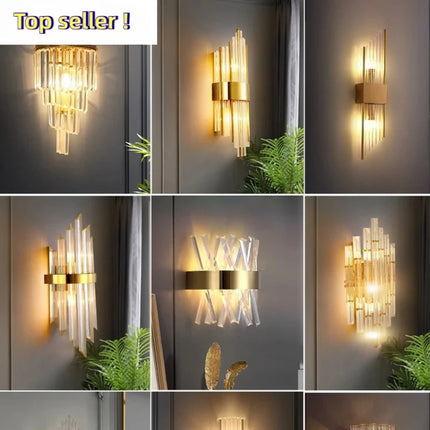 LED Luxury Crystal Wall Lamps For Living Room Hall Foyer Hotel Indoor Home Art Decor Wall Sconces Gold Bedside Lights Wall Light