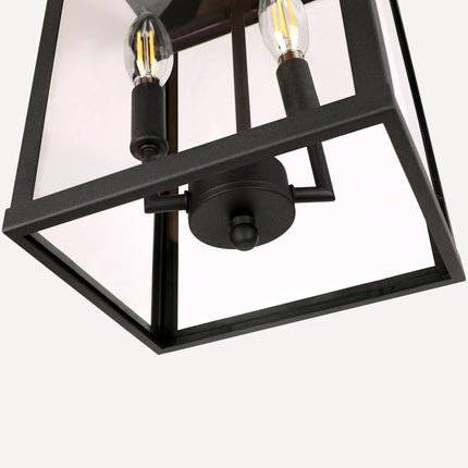 Large Outdoor Indoor Pendant Light 2-Light, Modern Black Metal outside Chande...