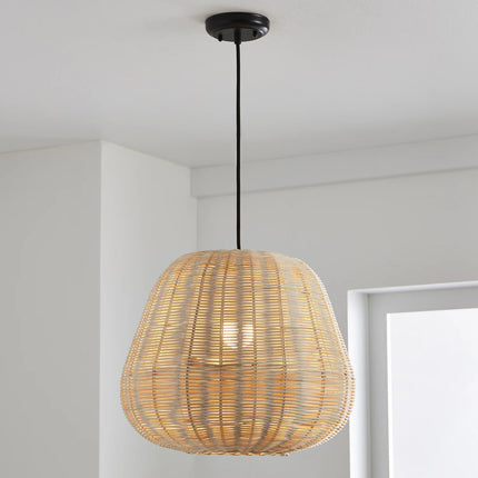 16.5" Architectural Natural Woven Pendant Light, Adjustable Cord