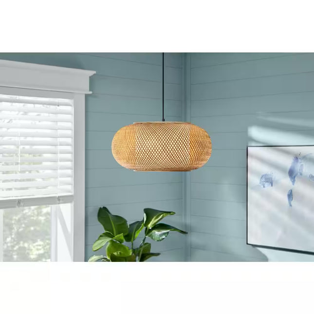 Bayneswood 60-Watt 1-Light Natural Cane Circular Pendant with Woven Shade and No Light Bulb Included