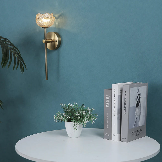 Nordic Luxury Crystal Lotus Wall Lamp Bedroom Bedside Led Indoor Background Light Modern Decor Corridor Lighting Aisel Sconce