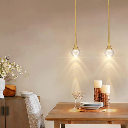 1-Light Gold Teardrop Crystal Pendant Light, 3-Color Temperature Dimmable Pendant Light Fixtures, 8W LED Modern Ceiling Light, Globe Pendant Lights Kitchen Island Bathroom Bedroom Bar