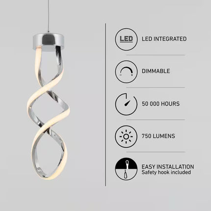 Swirl 13-Watt 1 Light Chrome Modern Integrated LED Mini Pendant Light Fixture for Kitchen Island