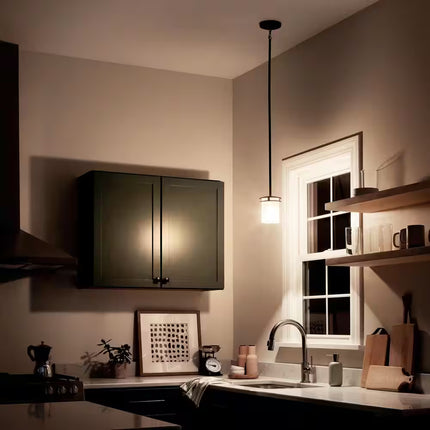 Hendrik 7.5 In. 1-Light Olde Bronze Contemporary Shaded Kitchen Mini Pendant Hanging Light with Umber Etched Glass