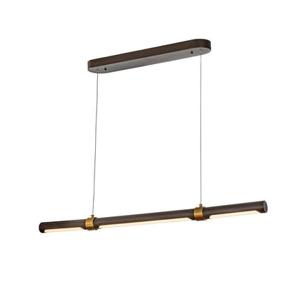 1-Light 12W Integrated LED Modern Desk Pendant Light Simplicity Linear Chandelier in Walnut