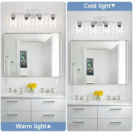 Brushed Nickel Bathroom Vanity Light 4 Bulb Over Mirror Fixture Glass E26 Socket Modern Style Elegant Home Decor