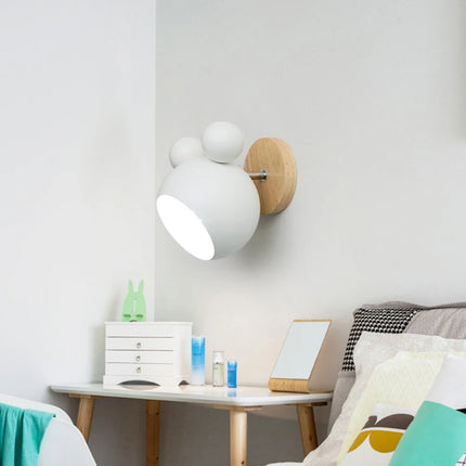Nordic Wooden Wall Lights Bedside Lamp Modern Wall Sconce for Bedroom Reading White Lampshade Steering Head E27 Home Lighting