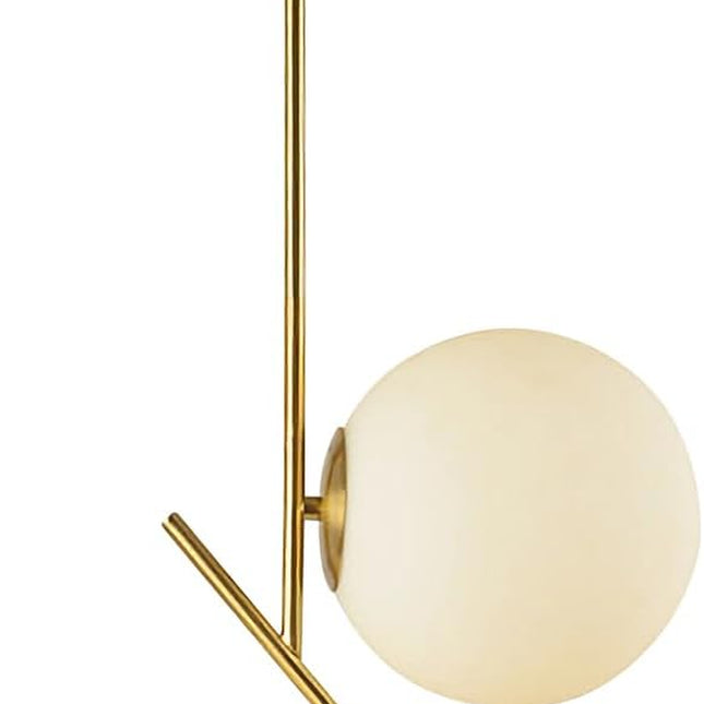 Mid Century Modern 2-Lights Globe Pendant Light Minimalist Brushed Gold Pendant Lighting Kitchen Island White Glass round Hanging Ceiling Lamp (Small)