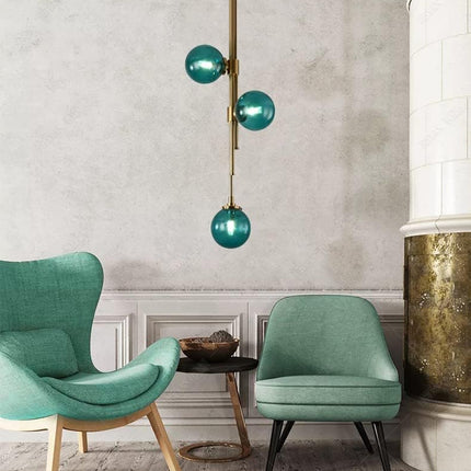 Modern 3-Light Pendant Light Fixture Green Globe Glass Chandeliers Ceiling Lights Brushed Gold round Ball Lighting Hanging Pendant Lamp for Bedroom Living Room Cafe Bar Shop Decoration (Green)