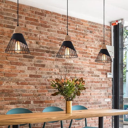 Modern Black Pendant Light over Kitchen Island, Adjustable Wood Hanging Light Fi