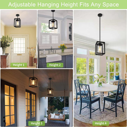 Farmhouse Pendant Light, 1 Light Black Cage Hanging Pendant Lighting Fixtures with Clear Glass Shade Modern Chandelier Ceiling Hanging for Kitchen Island,Dining Rooms,Hallway,Entryway