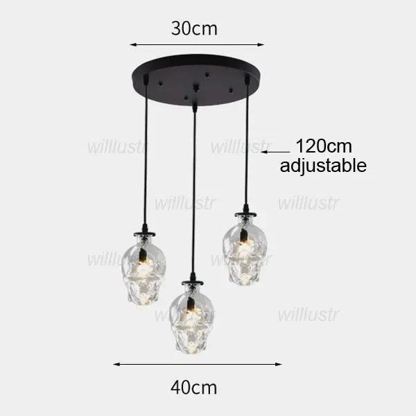 Creative Clear Glass Skull Pendant Lamp Retro Suspension Light Wall Sconce Hotel Cafe Bar Loft Hanging Ceiling Chandelier