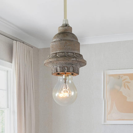 Wood Plug in Hanging Lamp, 1 Light Dimmable Swag Light Small Chandelier Rustic Farmhouse Pendant Light Antique Vintage Ceiling Lamp for Bedroom Kitchen Island Living Room Dining Room, Dimmer Switch