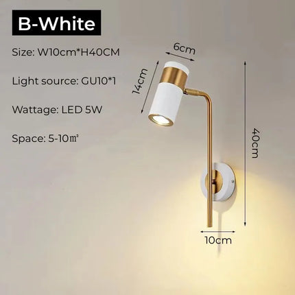 Nordic Bedroom Bedside LED Reading Wall Lamp with Switch Adjustable Wall Lights Fixture for Hotel Living Room Kitchen Wall Decor