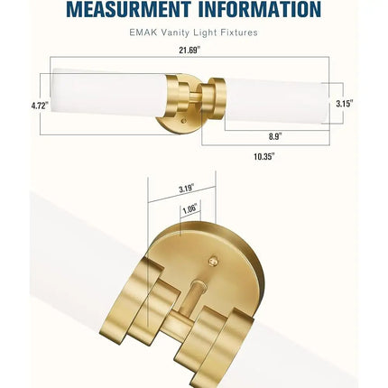 Modern Gold Vanity Light Fixture Over Mirror 2 Light Bathroom Sconces Milk Glass Shade Dimmable Wall Lighting Hardwired Indoor