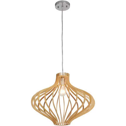 Sanaa 60-Watt 1-Light Kula Wood Tropical Pendant Light with Wood Shade and No Bulbs Included