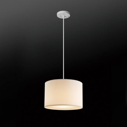 Sutton 1-Light White Fabric Shade Plug-In or Hardwire Pendant Lighting with 15 Ft. Cord