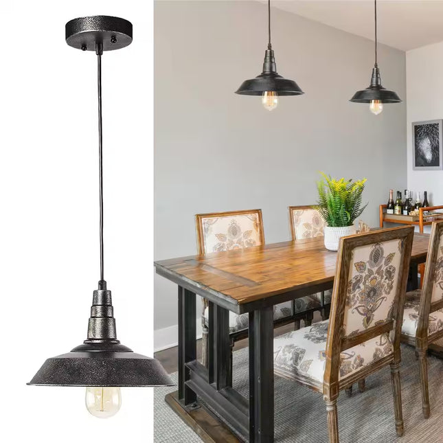 Farmhouse 1-Light Rust Black Barn Pendant Light with Metal Shade Cottage Foyer Island Pendant Lantern, LED Compatible