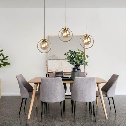 Modern 1-Light Globe Pendant Light Mid Century Amber Glass Ball Pendant Lighting Brushed Gold Single round Circle Hanging Lamp Kitchen Island Dining Room Pendant Light Fixture