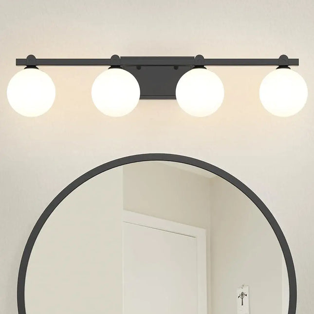 4-Light Vanity Lighting with Globe Glass Shade G9 Bulbs Durable Metal Bathroom Wall Fixtures Adjustable Up Down Installation