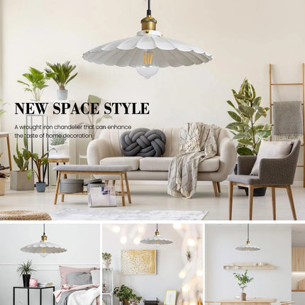 Hanging Lamp Plug in 13.8 Inch round Metal Shade Plug in Chandelier Vintage White Pendant Light for Kitchen Island Dome Industrial Hanging Light Living Room with Light Bulb