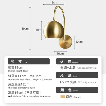 Modern brass lighting wall lamps, bedroom bedside lamp, bookcase lamp, staircase decorative lamps, living room lighting lamp