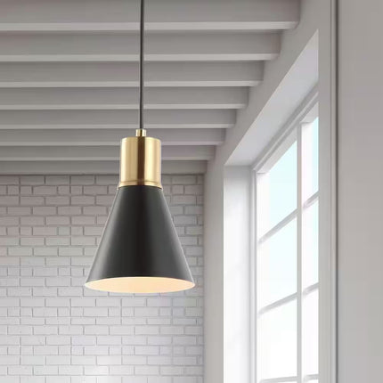 Apollo 6 In. 1-Light Black/Brass Gold Metal LED Pendant Light