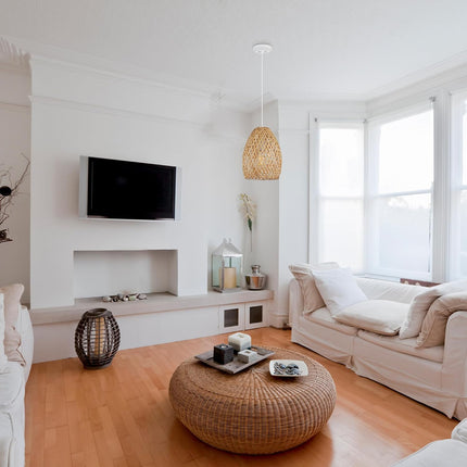 Electric 61090 Rio 1-Light Pendant Light, Light Twine Shade, White Socket, White Cloth Hanging Cord