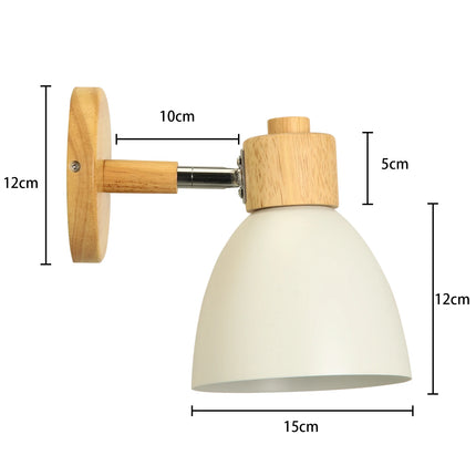 Nordic Wooden Wall Lights Bedside Lamp Modern Wall Sconce for Bedroom Reading White Lampshade Steering Head E27 Home Lighting