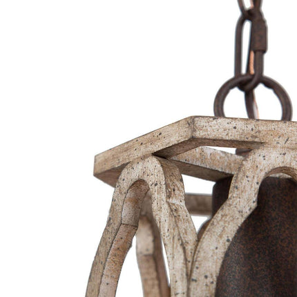 Farmhouse Wood Pendant 6 In. W 1-Light Brown Drum Cage Rustic Island Pendant Light for Kitchen, Living Room, Foyer