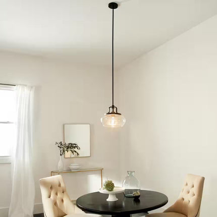 Davenport 1-Light Olde Bronze Transitional Shaded Kitchen Convertible Pendant Hanging Light to Semi-Flush
