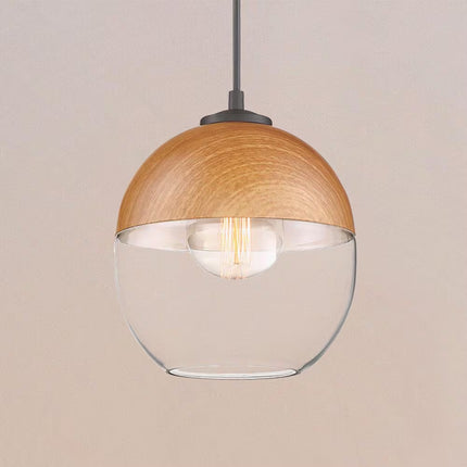 Kawena 60-Watt 1-Light Robusta Wood Tropical Mini Pendant Light with Clear Glass Shade and No Bulbs Included