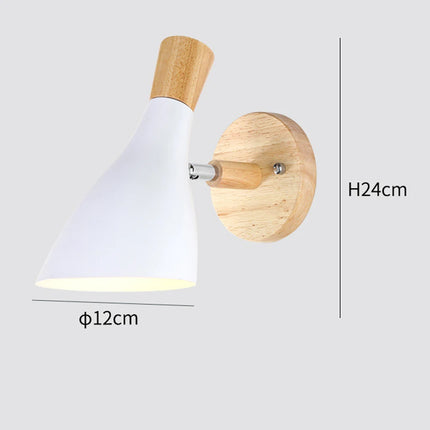 Nordic Wooden Wall Lights Bedside Lamp Modern Wall Sconce for Bedroom Reading White Lampshade Steering Head E27 Home Lighting