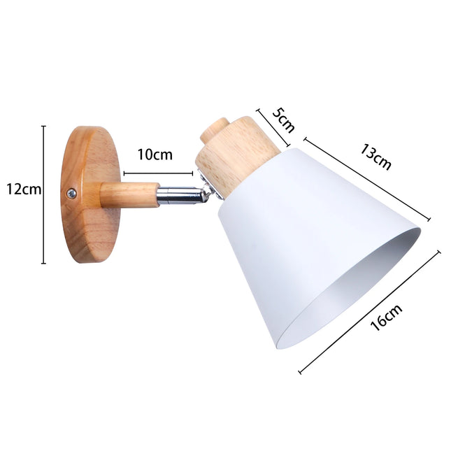 Nordic Wooden Wall Lights Bedside Lamp Modern Wall Sconce for Bedroom Reading White Lampshade Steering Head E27 Home Lighting