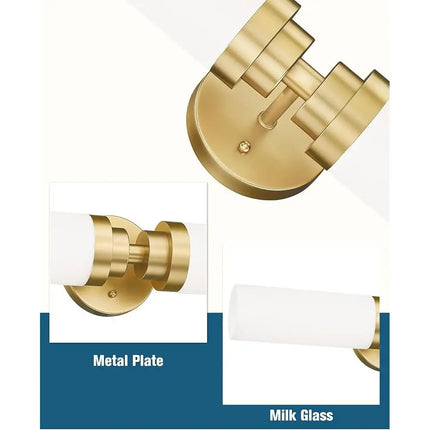 Modern Gold Vanity Light Fixture Over Mirror 2 Light Bathroom Sconces Milk Glass Shade Dimmable Wall Lighting Hardwired Indoor