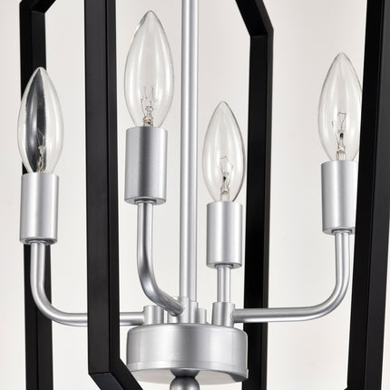 4-Light Farmhouse Kitchen Chandeliers, Matte Black And Sliver Vintage Rustic Cage Light Fixture Adjustable Height Chandeliers For Dining Room Hallway Foyer Entryway E12 Bulbs Not Included
